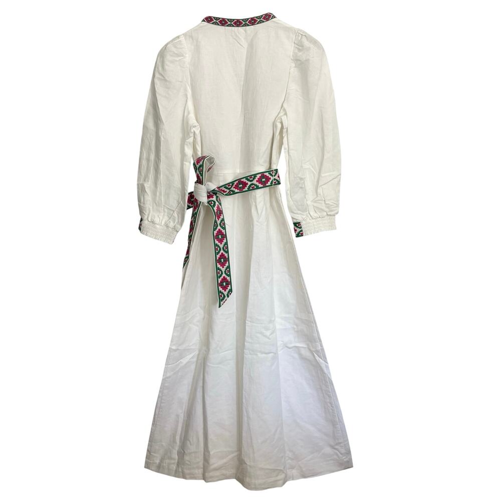 Boden Octavia Linen Blend Midi Dress Women’s Size 6 Long Embroidered Tiger Boho - Picture 3 of 15
